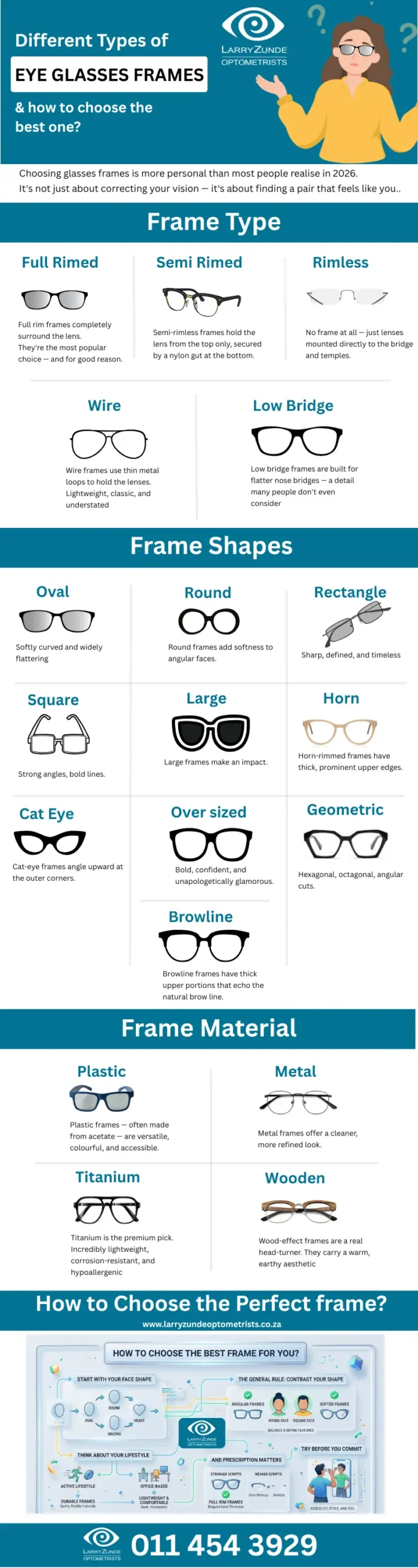Types of Frames available at Larry Zunde Optometrists in Bedfordview